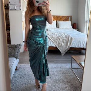 New Vintage Nicole Miller Women's Maxi Evening Gown Dress Green Sequins Size 4